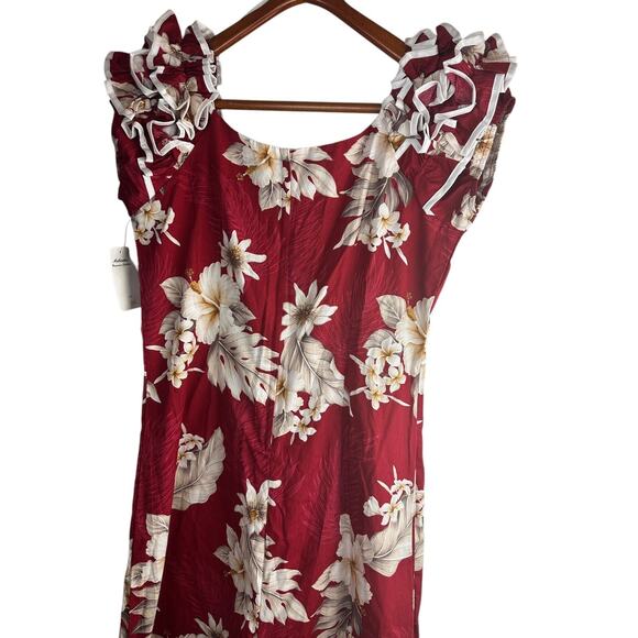 NWT Pacific Legend Hibiscus Red & White Hawaiian Ruffle Long Muumuu Dress XL - Picture 4 of 16